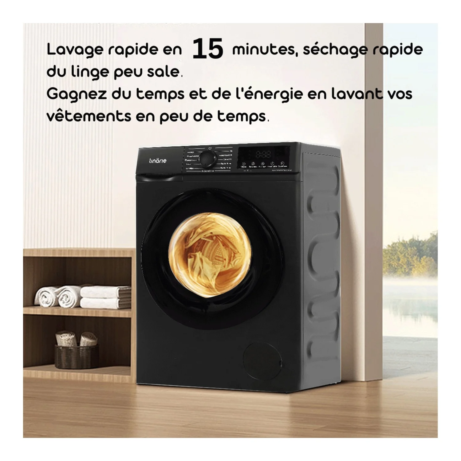 Lave-linge Hublot Orsan Linarie Ljwm1014abk Noir 10kg 1400 Tours Moteur Induction 11 Programmes & Vapeur Classe A – Image 2